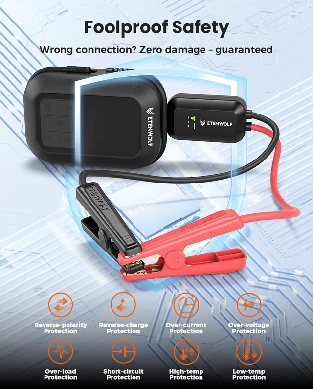 Alt view image 6 of 7 - ETENWOLF 2000A Car Battery Jump Starter with 160PSI Air Compressor | 12V Battery Jumper Starter Portable (4.0L Gas/ 3.0L Diesel Engines), Jump Box with Auto-stop Tire Inflator, Car Accessories
