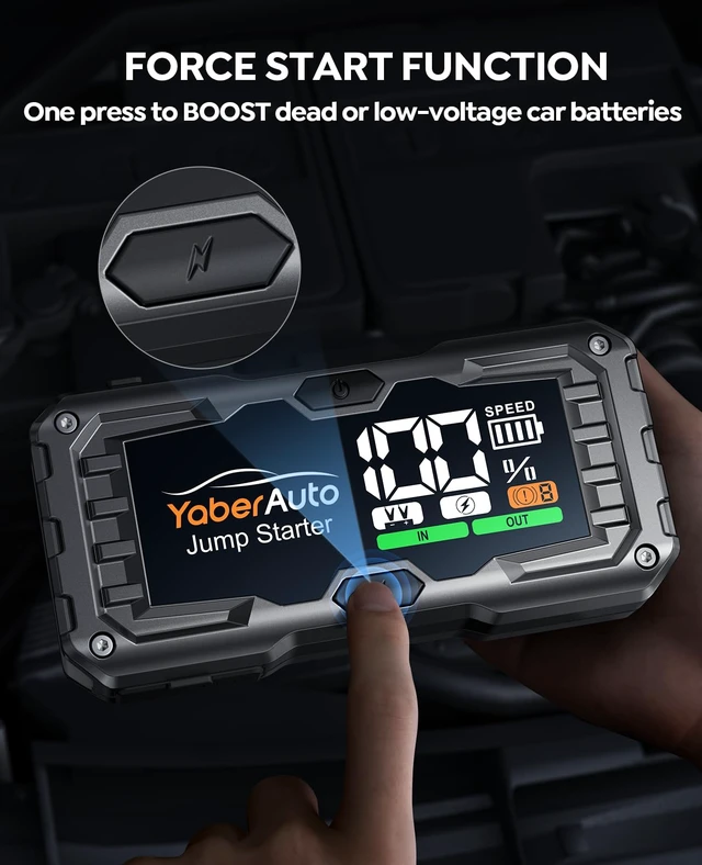 Alt view image 3 of 7 - YaberAuto Car Battery Jump Starter 5500A Portable Car Jump Starter Battery Pack (10.0L Gas/9.0L Diesel), 12V Car Battery Jump Starter Portable, Jump Box with Jumper Cables, 160W DC, 4-Modes-Lights