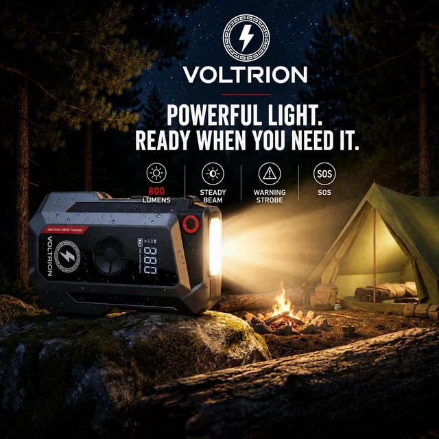 Alt view image 6 of 7 - VOLTRION Jump Starter with Air Compressor, 1500A Car Battery Booster 150PSI | 150PSI auto-stop tire inflator, 12000mAh power bank & LED light. Starts 12V gas & diesel, compact cars to semi-trucks