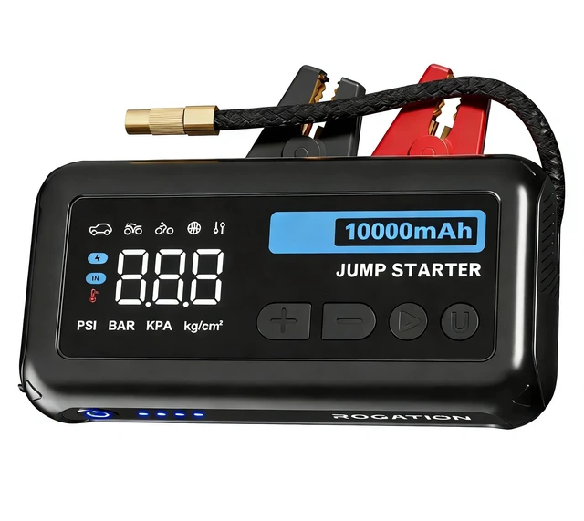 Main image of ROGATION Jump Starter with 150PSI Air Compressor, 2000A Peak 12V Booster, 10000mAh Portable Car Battery Jump Starter, Up to 10L Gas/8L Diesel Engines, 33W Bidirectional Fast Charging Power Bank-Black