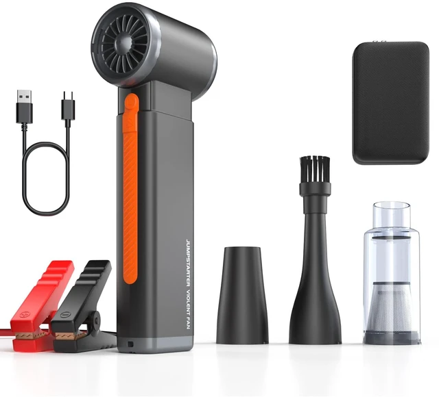 Main image of Portable Car Battery Jump Starter 6000A Jumper Box Combo Compressed Air Duster & Vacuum Cleaner Function, 12V Battery Charger Booster Power Pack with Turbo Fan, 3-Speed Blower for Snow/Leaves/Dust
