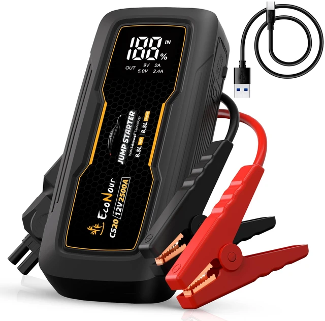 Main image of EcoNour 2500A Car Battery Jump Starter 12V Battery Booster Pack Up to 8.5L Gas & 8.5L Diesel Engines Jump Box with Jumper Cables, USB Charger, LCD Display, LED Flashlight for Cars, SUVs, Trucks