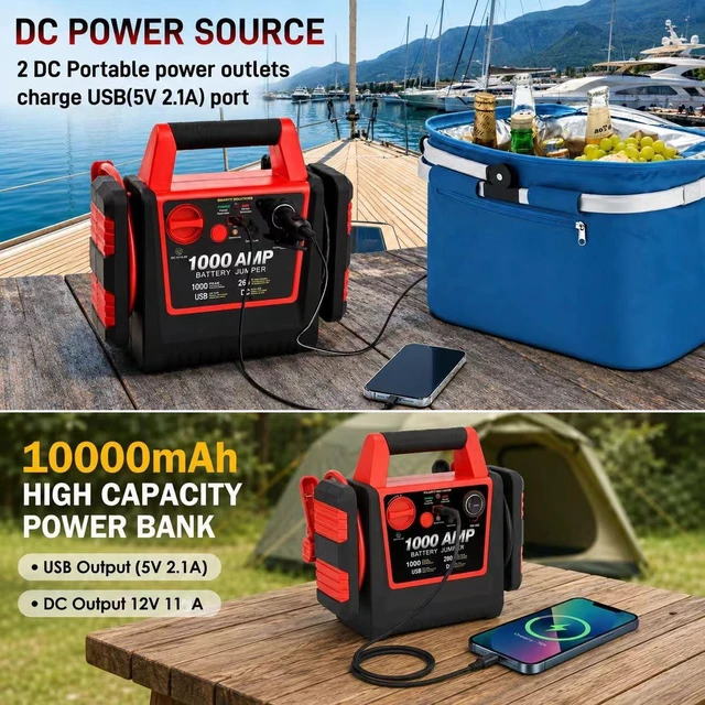 Alt view image 5 of 7 - Tyrell Chenergy 4 in 1 Battery Booster Jump Starter with Air Compressor Portable 260PSI Tire Inflator,1000 Amp Jumper Starter Power Pack Jump Box,12V Power Station with USB Port and DC Outlet