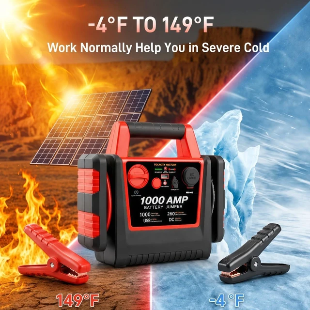 Alt view image 6 of 7 - Tyrell Chenergy 4 in 1 Battery Booster Jump Starter with Air Compressor Portable 260PSI Tire Inflator,1000 Amp Jumper Starter Power Pack Jump Box,12V Power Station with USB Port and DC Outlet