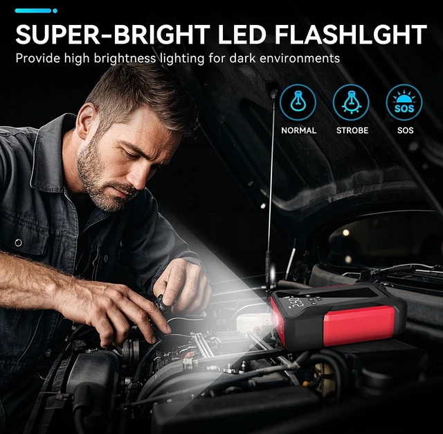 Alt view image 4 of 7 - Jump Starter with Air Compressor, 4000A Car Battery Jump Starter for 12V Vehicles, Portable Battery Booster (9.0L Gas/8.0L Diesel), 150 PSI Tire Inflator, LCD Display, USB-C, LED Light (Black)