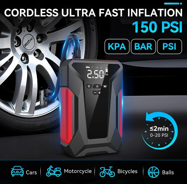 Alt view image 3 of 7 - Jump Starter with Air Compressor, 4000A Car Battery Jump Starter for 12V Vehicles, Portable Battery Booster (9.0L Gas/8.0L Diesel), 150 PSI Tire Inflator, LCD Display, USB-C, LED Light (Black)