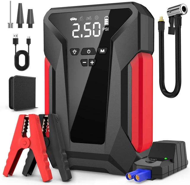Main image of Jump Starter with Air Compressor, 4000A Car Battery Jump Starter for 12V Vehicles, Portable Battery Booster (9.0L Gas/8.0L Diesel), 150 PSI Tire Inflator, LCD Display, USB-C, LED Light (Black)