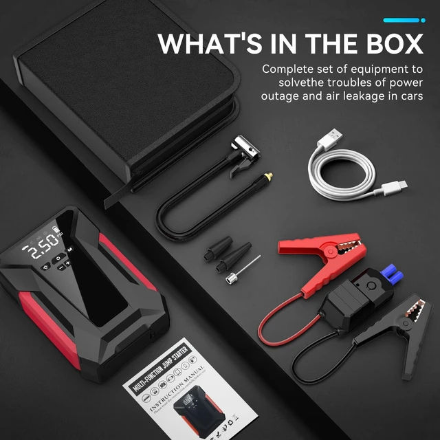 Alt view image 7 of 7 - Jump Starter with Air Compressor, 4000A Car Battery Jump Starter for 12V Vehicles, Portable Battery Booster (9.0L Gas/8.0L Diesel), 150 PSI Tire Inflator, LCD Display, USB-C, LED Light (Black)