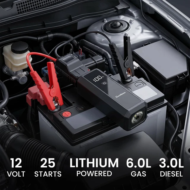 Alt view image 2 of 7 - SuntNeew Jump Starter 8000mAh 12V Battery Booster for Gas Diesel | 1500A for 6.0L gas 3.0L diesel, Cars trucks SUVs motorcycles, USB-A 5V 2.4A, LED flashlight 3-mode, smart clamp protection