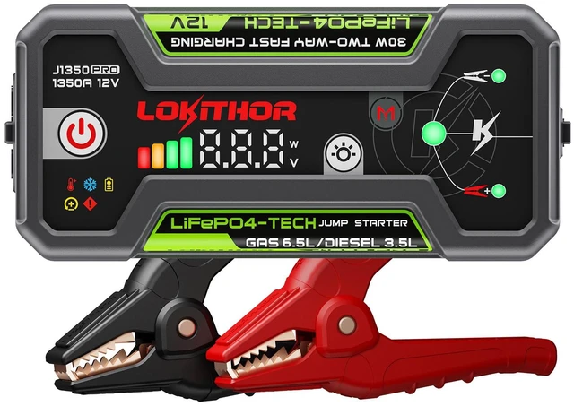 Main image of LOKITHOR J1350 PRO Jump Starter with ConnectMax6.5L Gas & 3.5L Diesel | 1350A LiFePO4 Battery Pack | Super-Safe Car Jumper Starter | 2000 Cycle Life | 30W Two-Way | 200 Lumen LED Light