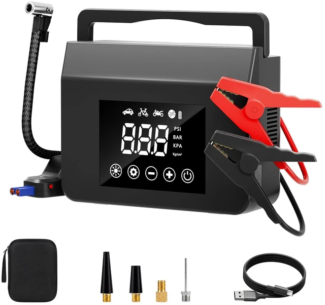 Main image of 12V 4000A Portable Car Battery Jump Starter with Air Compressor | 4-in-1 Jump Box for 12V Car Battery, 150PSI Auto-Stop Tire Inflator, LED Light & Power Bank, up to ALL Gas & 8.0L Diesel