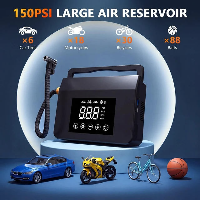Alt view image 5 of 7 - 12V 4000A Portable Car Battery Jump Starter with Air Compressor | 4-in-1 Jump Box for 12V Car Battery, 150PSI Auto-Stop Tire Inflator, LED Light & Power Bank, up to ALL Gas & 8.0L Diesel