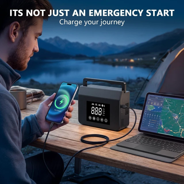 Alt view image 6 of 7 - 12V 4000A Portable Car Battery Jump Starter with Air Compressor | 4-in-1 Jump Box for 12V Car Battery, 150PSI Auto-Stop Tire Inflator, LED Light & Power Bank, up to ALL Gas & 8.0L Diesel