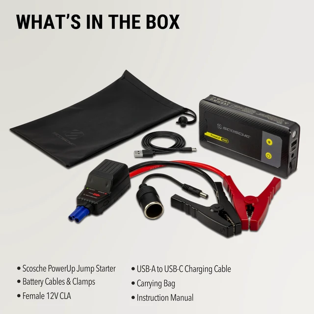 Alt view image 6 of 7 - Scosche PBJ2000 Portable Car Battery Jump Starter, 12V Jump Box, 2000A Battery Booster, Jumper Cables Kit for Car (8.0L Gasoline/7.0L Diesel Engines) 30W Fast Charge Power Pack & Charger w/LED Light
