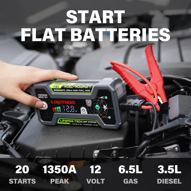 Alt view image 4 of 7 - LOKITHOR J1350 PRO Jump Starter with ConnectMax6.5L Gas & 3.5L Diesel | 1350A LiFePO4 Battery Pack | Super-Safe Car Jumper Starter | 2000 Cycle Life | 30W Two-Way | 200 Lumen LED Light