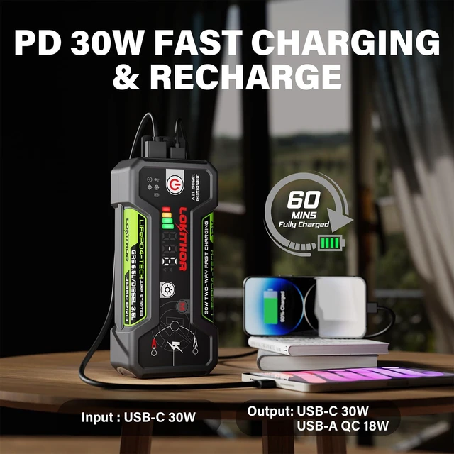 Alt view image 7 of 7 - LOKITHOR J1350 PRO Jump Starter with ConnectMax6.5L Gas & 3.5L Diesel | 1350A LiFePO4 Battery Pack | Super-Safe Car Jumper Starter | 2000 Cycle Life | 30W Two-Way | 200 Lumen LED Light