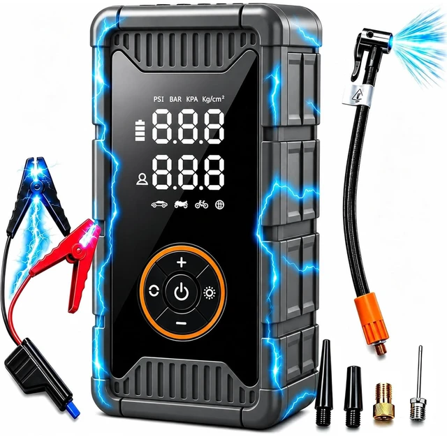 Main image of 3000A Jump Starter with Air Compressor, 150 PSI Portable Tire Inflator | 12V Jump Box for Car Battery with Smart Clamps, PD 65W Fast Charging, LED Light & Display for Car Truck SUV Motorcycle