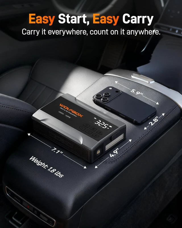 Alt view image 6 of 7 - MV10A 2000A Jump Starter with Air Compressor, Portable 12V Jump Box | Car Battery Booster Power Pack (5L Gas/3L Diesel), Spark-Proof, 150PSI Tire Inflator, Power Bank, Jumper Cables & LED Light