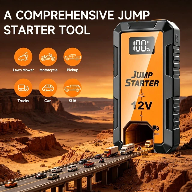 Alt view image 6 of 7 - 6000A Car Jump Starter, Battery Jump Starter Portable for 6L Gas Engines,12V Battery Jump Box with Jumper Cables, Power Bank with USB Type-C Ports