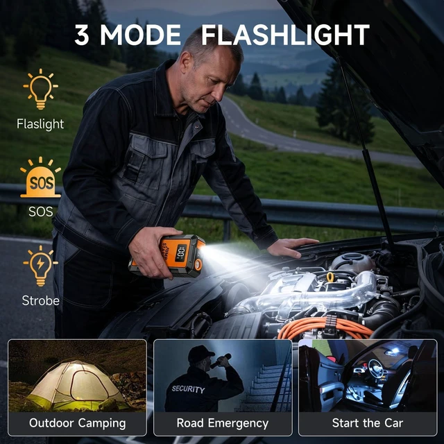 Alt view image 5 of 7 - 6000A Car Jump Starter, Battery Jump Starter Portable for 6L Gas Engines,12V Battery Jump Box with Jumper Cables, Power Bank with USB Type-C Ports