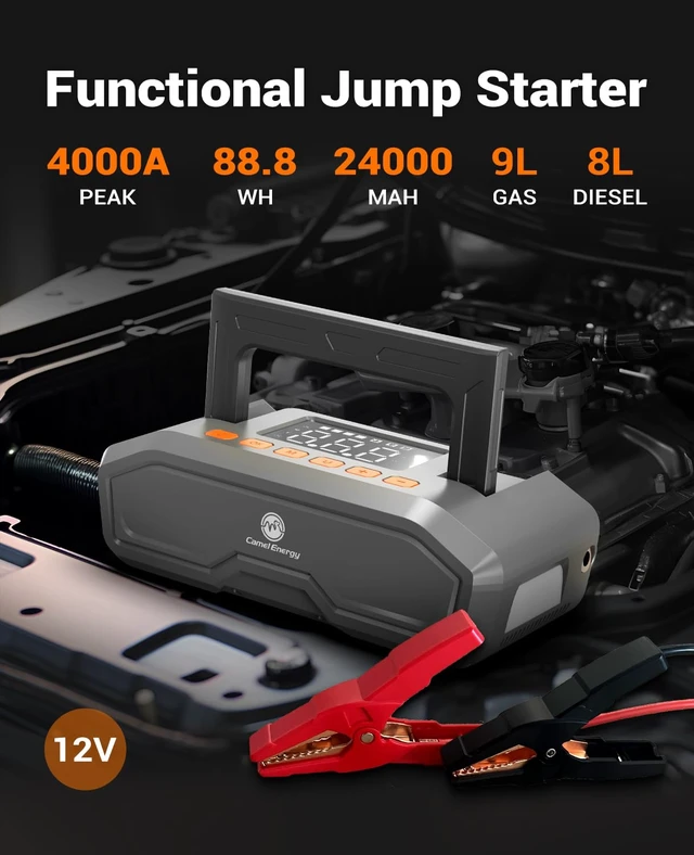 Alt view image 2 of 6 - Jump Starter with Air Compressor, 4000A Peak Car Battery Jumper for 9L Gas, 8L Diesel - Portable 12V Battery Charger Booster with 150 PSI Tire Inflator, Jump Box Car Battery Jumper Starter Portable