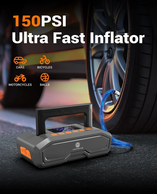 Alt view image 4 of 6 - Jump Starter with Air Compressor, 4000A Peak Car Battery Jumper for 9L Gas, 8L Diesel - Portable 12V Battery Charger Booster with 150 PSI Tire Inflator, Jump Box Car Battery Jumper Starter Portable