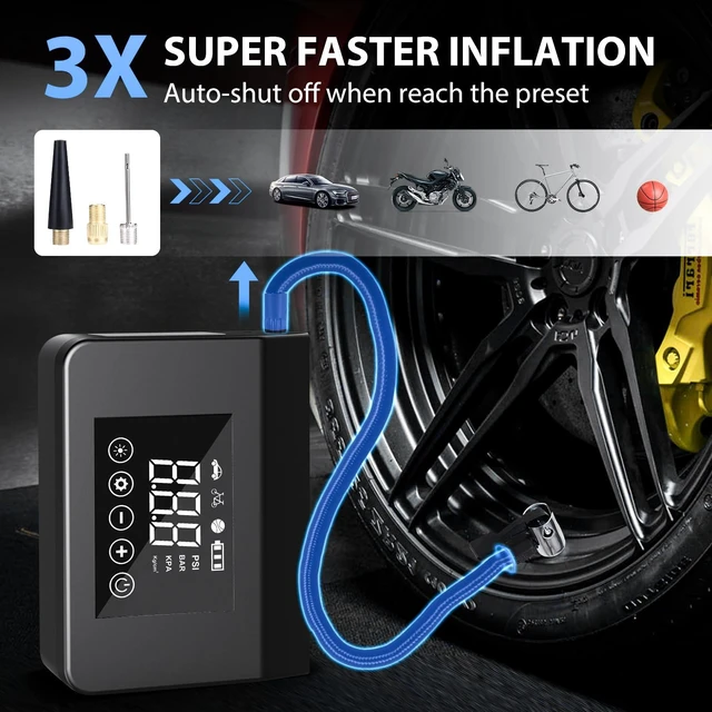 Alt view image 3 of 7 - 4000A 12V Car Jump Starter with Air Compressor | Portable 150 PSI tire inflator with large LCD display and lights for car jump-starting and tire inflation