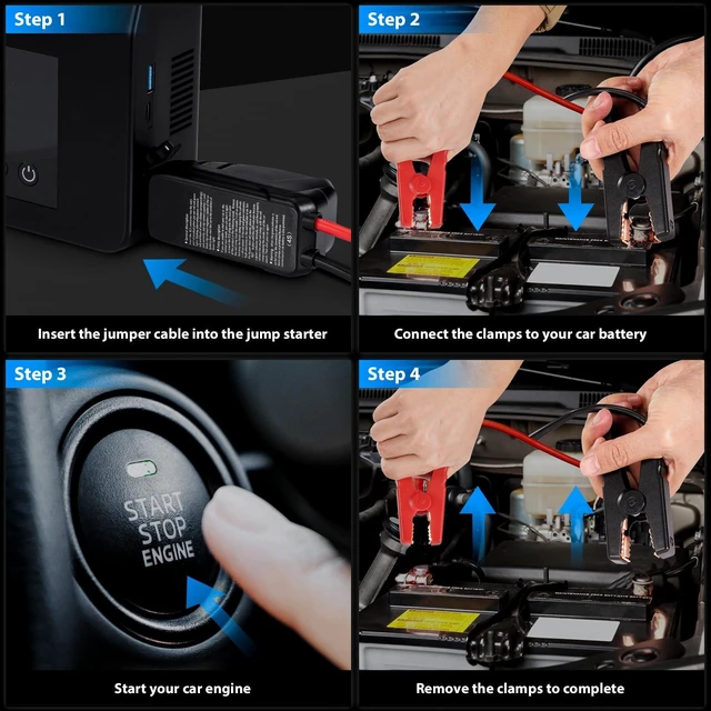 Alt view image 7 of 7 - 4000A 12V Car Jump Starter with Air Compressor | Portable 150 PSI tire inflator with large LCD display and lights for car jump-starting and tire inflation