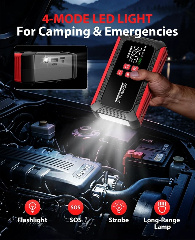 Alt view image 5 of 7 - 8000A Jump Starter with Air Compressor, 26800mAh Car Battery Jump Starter (All Gas/16.0L Diesel) with 150PSI Auto-Shutoff Tire Inflator, 12V Jump Box with Booster, Jumper Cables, Cigarette Lighter