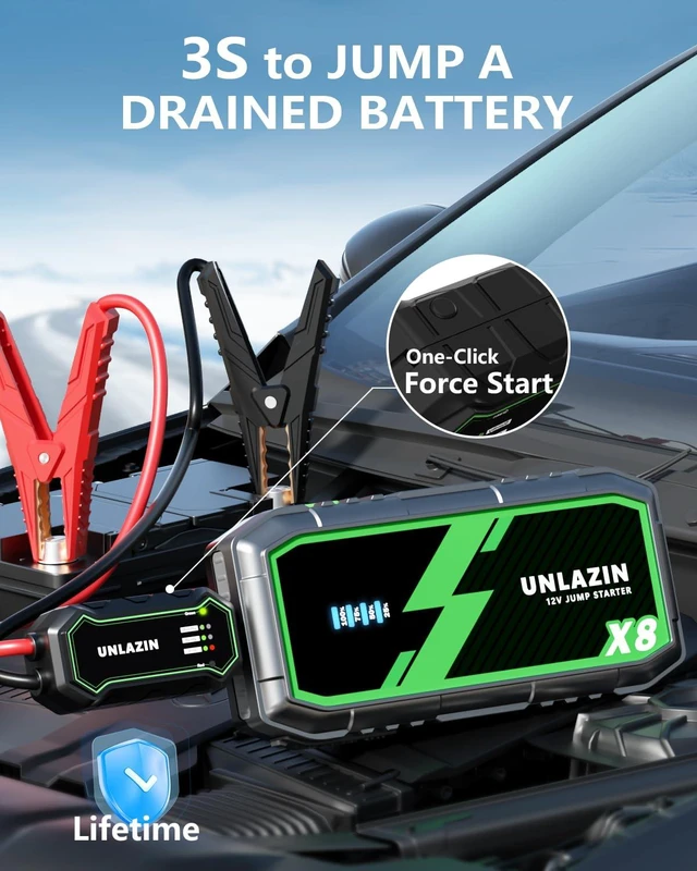 Alt view image 2 of 7 - X8 10000A Portable Jump Starter with Force Start, All Gas & Diesel Engines | 12V Car Starter Jump Box & Battery Starter Booster, QC 3.0 Quick Charge, LED Light, Passenger Car, RV, ATV, Motorcycle