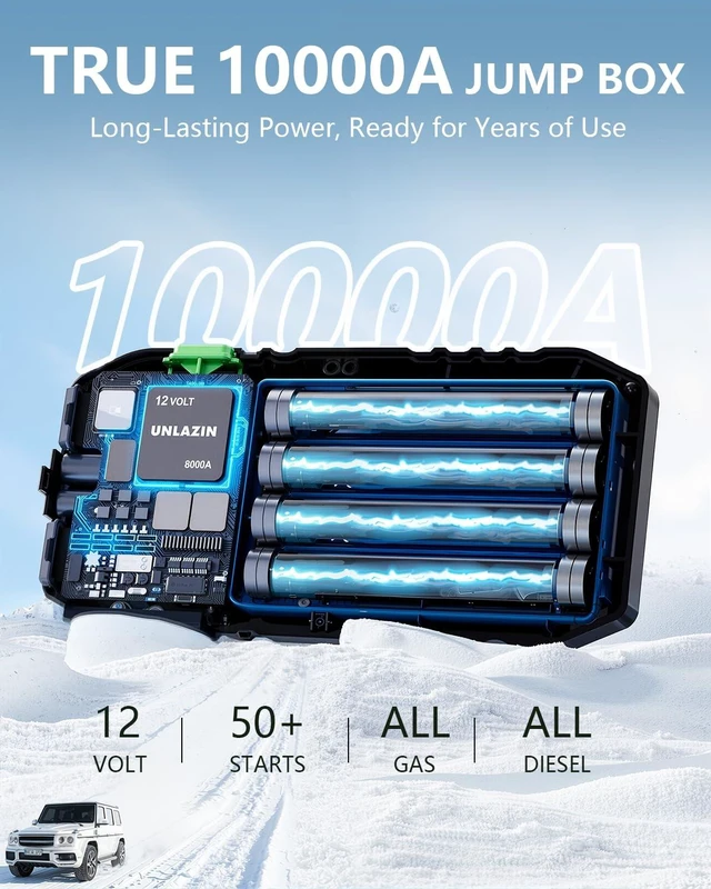 Alt view image 3 of 7 - X8 10000A Portable Jump Starter with Force Start, All Gas & Diesel Engines | 12V Car Starter Jump Box & Battery Starter Booster, QC 3.0 Quick Charge, LED Light, Passenger Car, RV, ATV, Motorcycle