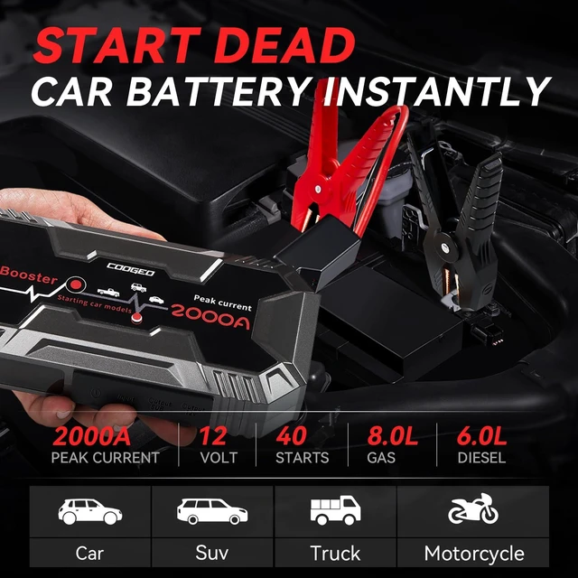 Alt view image 2 of 7 - Fathers Day Dad Gifts for Men, Car Battery Jump Starter Portable, 2000A Jump Starter Battery Pack for 8.0L Gasoline and 6.0L Diesel Engines, 12V Jump Box for Car Battery with EC8 Jumper Cables, Black