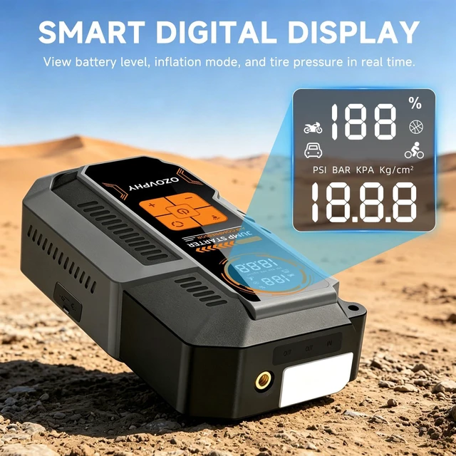 Alt view image 5 of 7 - 8000A Jump Starter with Air Compressor, 150 PSI Tire Inflator | Car Battery Jump Starter Pack, Portable Jump Starter for Up to 10.0L Gasoline and 8.0L Diesel Engines, with 600LM LED Light