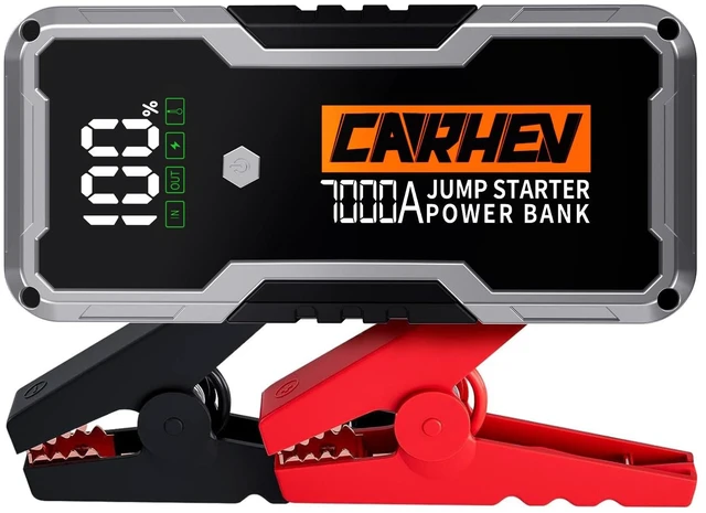 Main image of CARHEV 7000A Car Battery Jump Starter, Car Jumper Starter Portable for Up to 10L Gas or Diesel Engines, 12V Jump Box with USB Output, Jumper Cables, LED Light