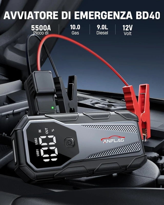 Alt view image 3 of 7 - ANFLAG 7000A Car Jump Starter 12V Battery Pack, 21800mAh Portable Jump Box for All Gas & 10L Diesel Engines, Smart Jumper Cables, Force Start, -20°C Cold Cranking, 200-Lumen SOS Light & Power Bank