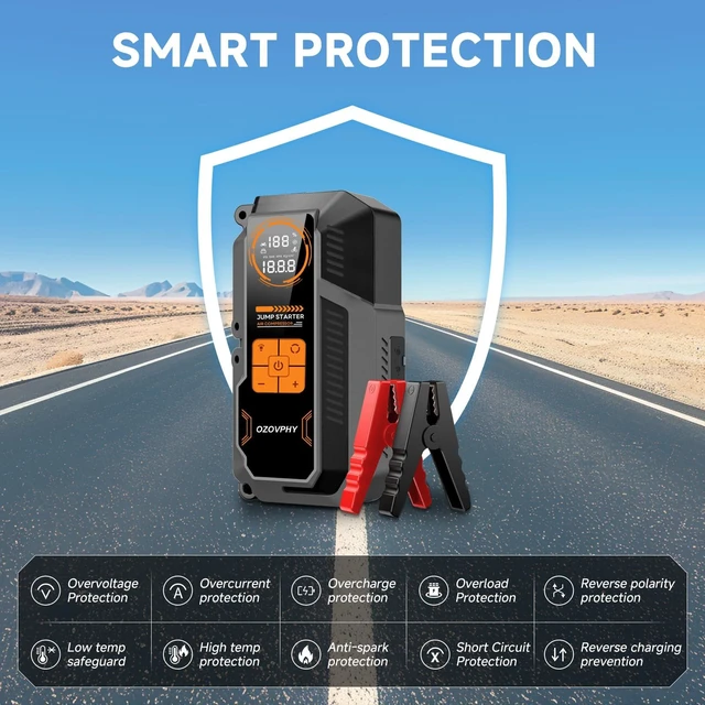 Alt view image 4 of 7 - 8000A Jump Starter with Air Compressor, 150 PSI Tire Inflator | Car Battery Jump Starter Pack, Portable Jump Starter for Up to 10.0L Gasoline and 8.0L Diesel Engines, with 600LM LED Light