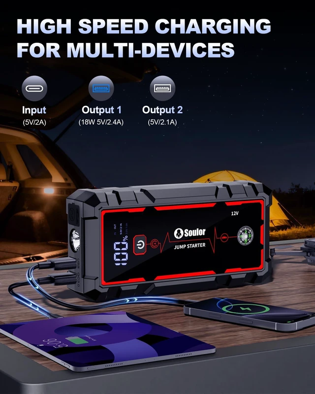 Alt view image 3 of 7 - Jump Starter Battery Jumper Starter Portable Car Battery Jump Starter 5000A | Jump Box with 3 Modes Flashlight, Compass, Power Bank, Gloves and 12V Jumper Cable Up to 10.0L Gas and 10.0L Diesel
