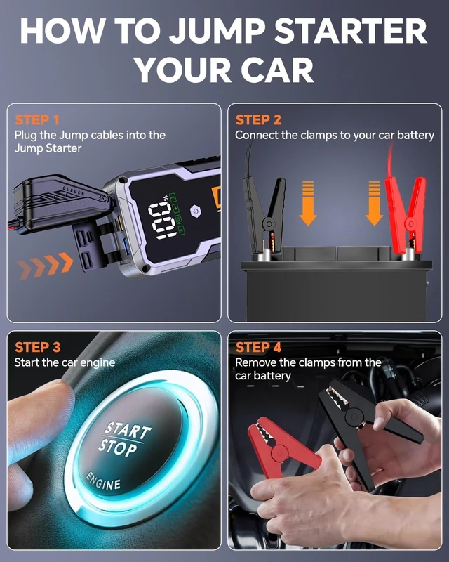 Alt view image 6 of 7 - CARHEV 7000A Car Battery Jump Starter, Car Jumper Starter Portable for Up to 10L Gas or Diesel Engines, 12V Jump Box with USB Output, Jumper Cables, LED Light