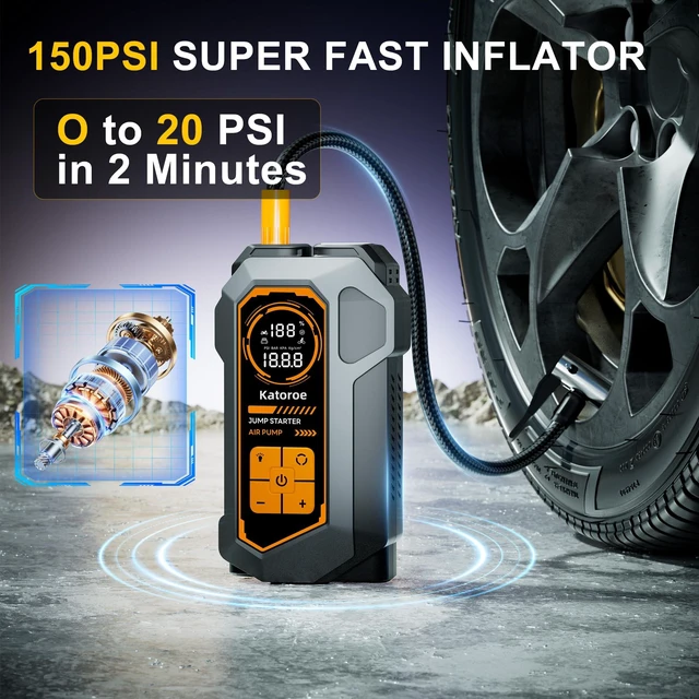 Alt view image 3 of 7 - 6000A Car Battery Jump Starter with Air Compressor 150PSI Tire Inflator | Battery Jumper Starter Portable (10L Gas/8L Diesel), 12V Jump Box with Jumper Cables, LED Light, Tire Inflator