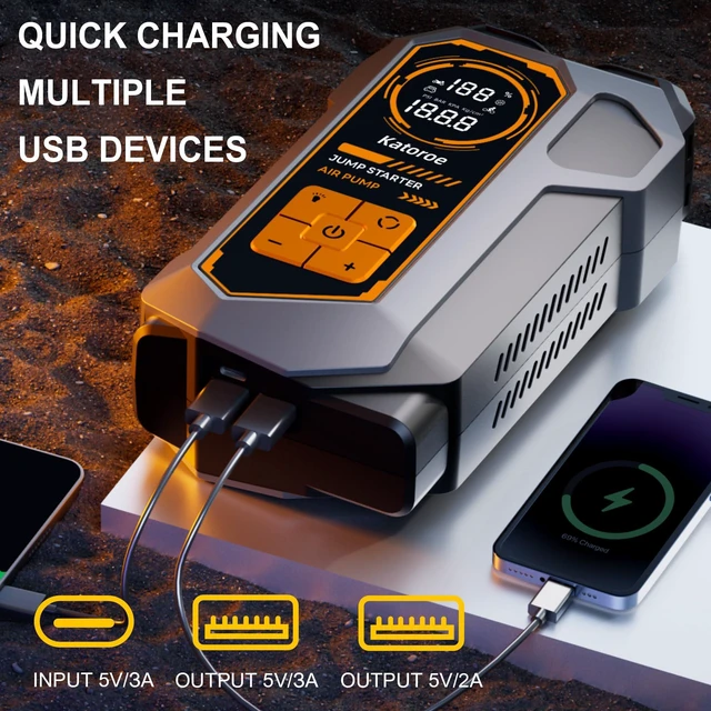 Alt view image 4 of 7 - 6000A Car Battery Jump Starter with Air Compressor 150PSI Tire Inflator | Battery Jumper Starter Portable (10L Gas/8L Diesel), 12V Jump Box with Jumper Cables, LED Light, Tire Inflator