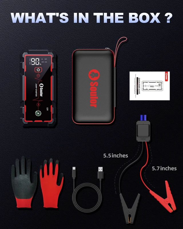 Alt view image 7 of 7 - Jump Starter Battery Jumper Starter Portable Car Battery Jump Starter 5000A | Jump Box with 3 Modes Flashlight, Compass, Power Bank, Gloves and 12V Jumper Cable Up to 10.0L Gas and 10.0L Diesel