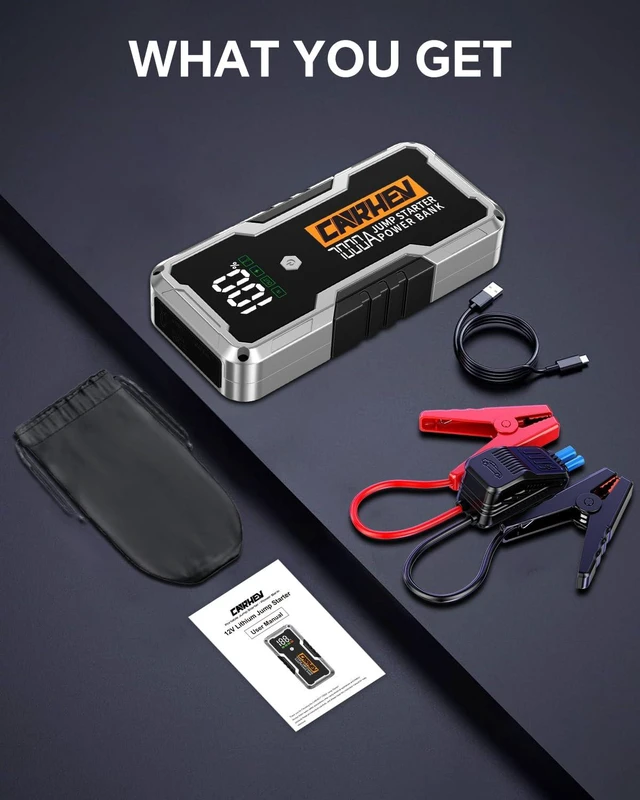 Alt view image 7 of 7 - CARHEV 7000A Car Battery Jump Starter, Car Jumper Starter Portable for Up to 10L Gas or Diesel Engines, 12V Jump Box with USB Output, Jumper Cables, LED Light
