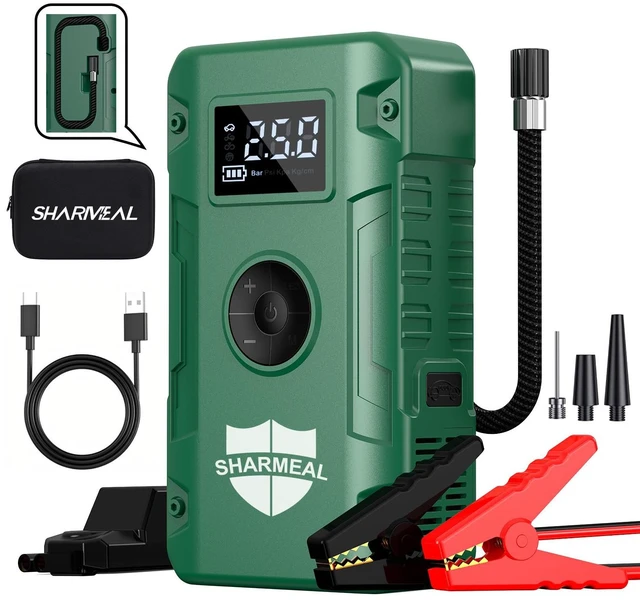 Main image of Sharmeal Jump Starter 7000A, 12V Car Battery Jump Starter with Air Compressor (Up to All Gas or 12.0L Diesel Engine), Battery Booster with 3 Modes Flashlight and Jumper Cable