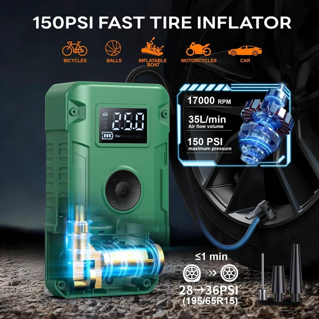 Alt view image 3 of 7 - Sharmeal Jump Starter 7000A, 12V Car Battery Jump Starter with Air Compressor (Up to All Gas or 12.0L Diesel Engine), Battery Booster with 3 Modes Flashlight and Jumper Cable