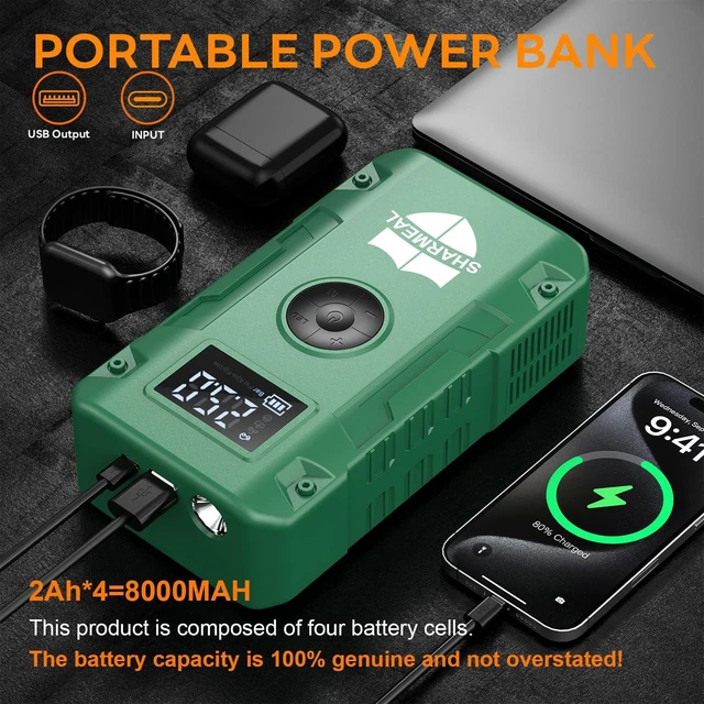 Alt view image 4 of 7 - Sharmeal Jump Starter 7000A, 12V Car Battery Jump Starter with Air Compressor (Up to All Gas or 12.0L Diesel Engine), Battery Booster with 3 Modes Flashlight and Jumper Cable