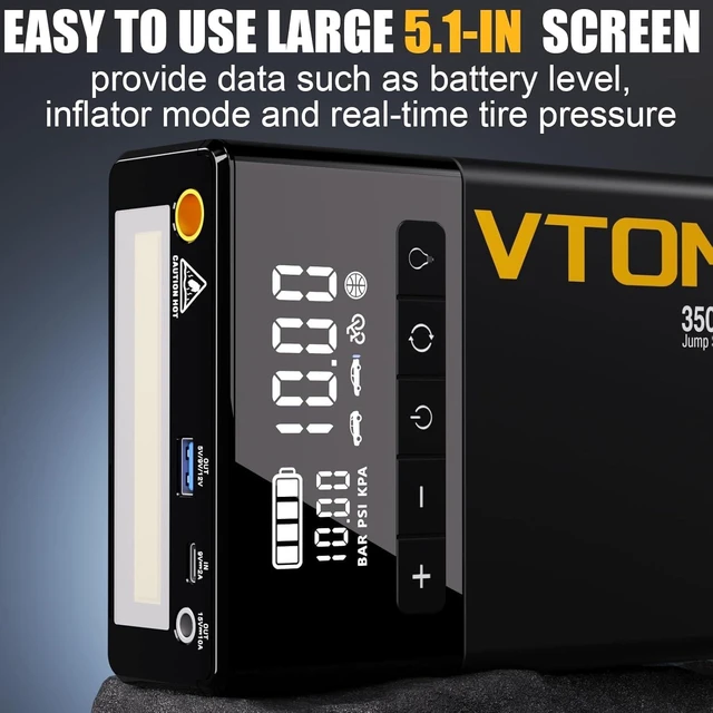 Alt view image 4 of 7 - VTOMAN X5 Jump Starter with Air Compressor, 3500A with Type-C Quick Charge | Car Jump Starter, Battery Booster, Up to 9L Gas/8L Diesel, 160PSI Digital Tire Inflator, 12V Lithium Battery, Jump box