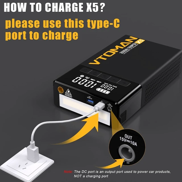Alt view image 5 of 7 - VTOMAN X5 Jump Starter with Air Compressor, 3500A with Type-C Quick Charge | Car Jump Starter, Battery Booster, Up to 9L Gas/8L Diesel, 160PSI Digital Tire Inflator, 12V Lithium Battery, Jump box