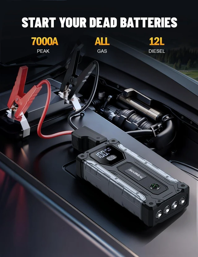 Alt view image 2 of 7 - Sharmeal Car Jump Starter 7000A, Jump Starter Battery Pack for All Gas and 12.0L Diesel, 12V Portable Jump Box with LED Light