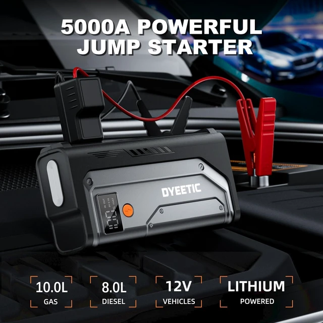 Alt view image 2 of 7 - Dyeetic 6000A Car Jump Starter for 10.0L Gas & 8.0L Diesel, 800LM LED Light | Car Starter Smart Jumper Cables, Car Battery Booster Pack Power Bank, USB QC3.0,Jump Box,Battery Booster Power Pack