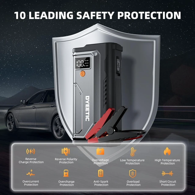 Alt view image 5 of 7 - Dyeetic 6000A Car Jump Starter for 10.0L Gas & 8.0L Diesel, 800LM LED Light | Car Starter Smart Jumper Cables, Car Battery Booster Pack Power Bank, USB QC3.0,Jump Box,Battery Booster Power Pack
